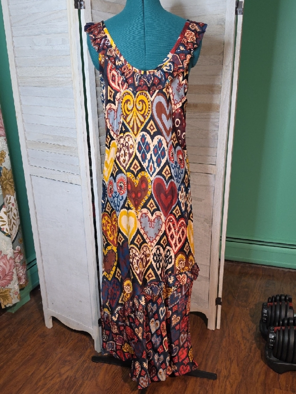 Farm Rio Hearts Ikat Black Maxi Dress Medium NWT - Picture 5 of 6